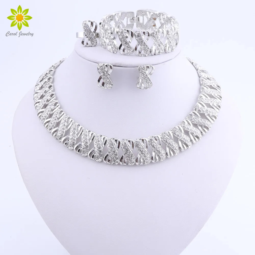 Indian Dubai Wedding Jewelry Sets for Brides Vintage African Costume Jewerly Set Silver Color Nigerian Women Jewelry Set