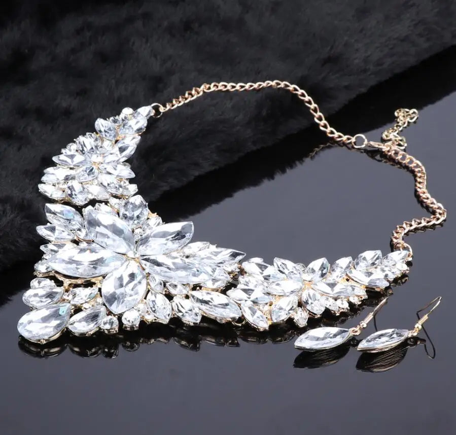 Fashion Crystal Jewelry Sets Bridal Necklace Earrings Sets Wedding Party Jewelery Dress Jewellery Decoration Accessories