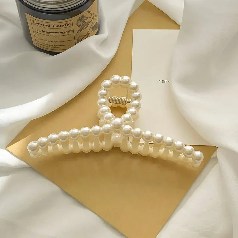2pcs Elegant Pearls Beads Hairpin for Women Cute Geometric Hair Claw Barrettes Headwear Horsetail Hair Clips Hair Accessories