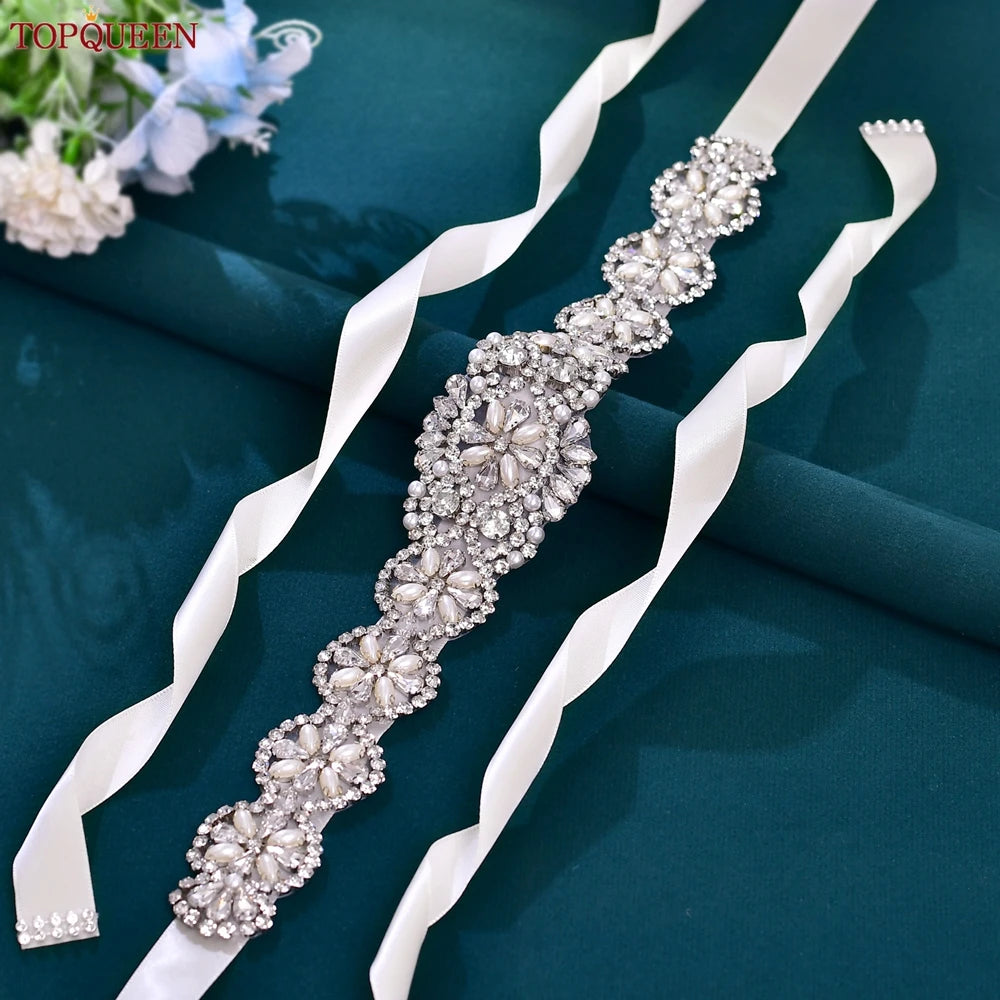 TOPQUEEN Luxury Bridal Belts With Rhinestone Bride Wedding Accessories Belt for Women Wedding Dress Sash Belt Formal Belts S161