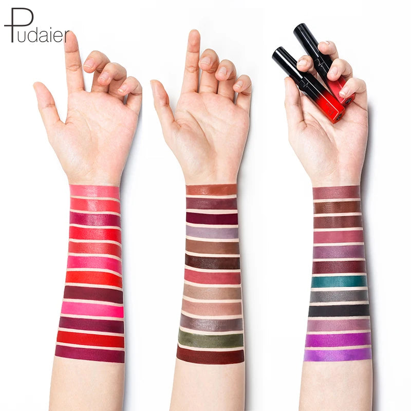 Pudaier Semi Matte Liquid Lipstick Lips Makeup Half Moisturizing Lip Gloss Makeup Cosmetics Moisturizer Lipgloss Make Up Batom - My Store