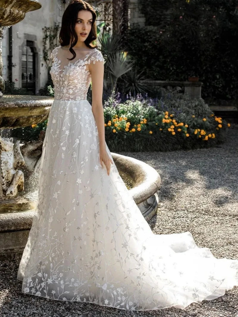 Exquisite Wedding Dresses for Women Sleeveless V-Neck Bridal Gowns Lace Appliques Robes Delicated Vestidos De Novia Customized - My Store