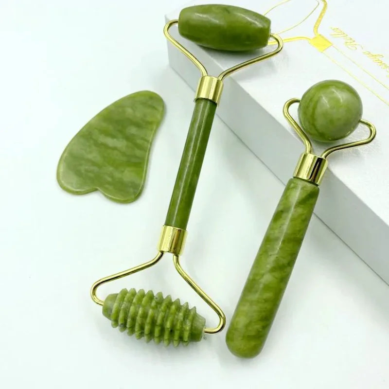 Natural Jade Roller Massager for Face Roller Gua Sha Jade Stone Face Massager Anti-Wrinkle Lift Facial Beauty Skin Care Tools