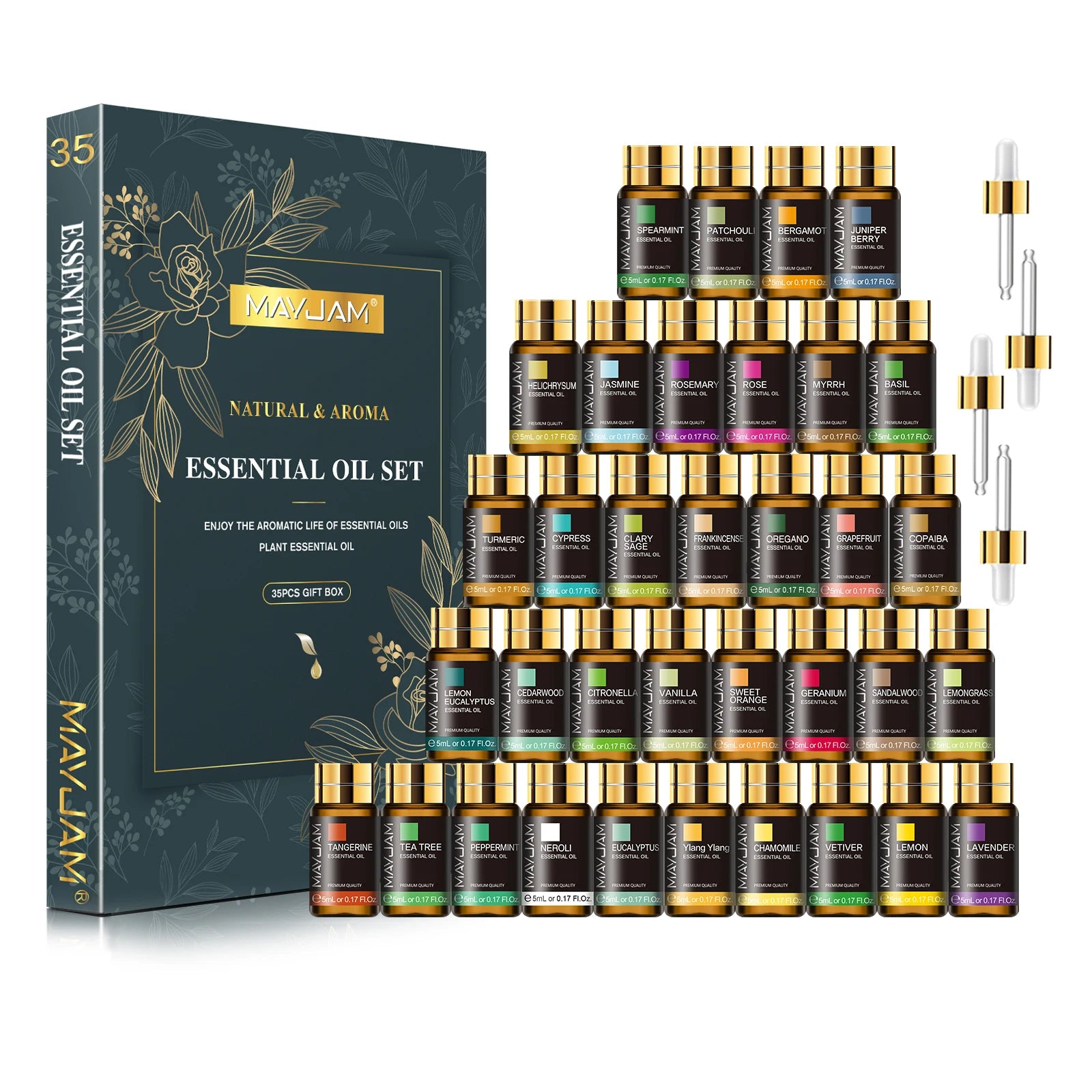 MAYJAM 35pcs/Set Essential Oils for Diffuser DIY Making Scent Candle Massage Burner Air Freshener Aroma Oil Gift Box