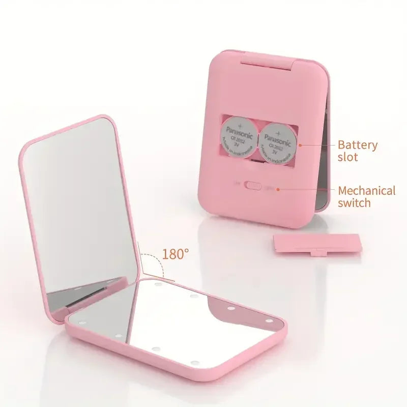 Mini Compact Led Makeup Mirror With Light 2X Magnifying Small Pocket Portable Travel Pink Black Foldable Cosmetic Vanity Mirrors