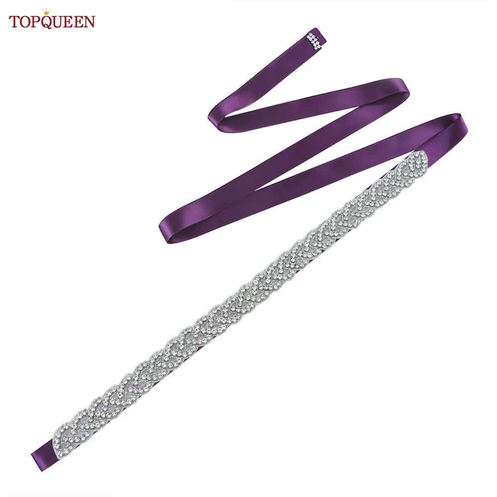 TOPQUEEN Women's Rhinestones Belt Handmade Wedding Dresses Belt Marriage Bridal Ribbon Belts Wedding Bride Sash Party Belt S216