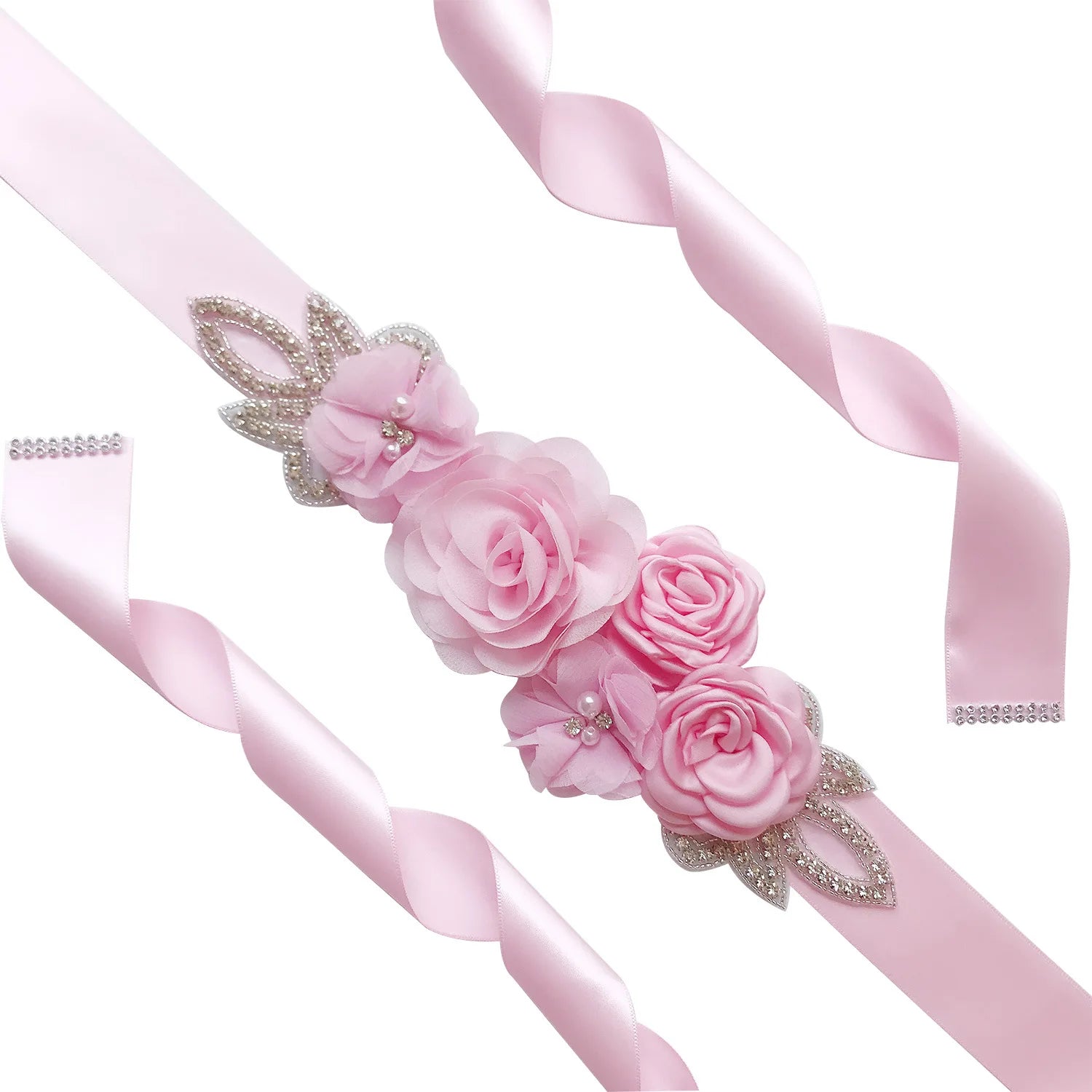 Wedding Accessories Bridal Belts Satin Flower Sash Woman Girl Belts Flower Bead Belts Floral Belt Wedding Rhinestone Flower Belt