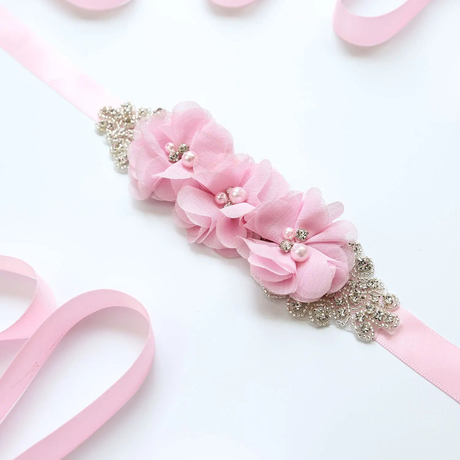 Wedding Accessories Bridal Belts Satin Flower Sash Woman Girl Belts Flower Bead Belts Floral Belt Wedding Rhinestone Flower Belt