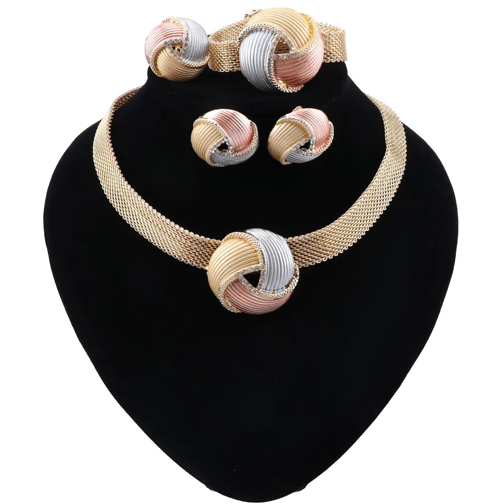 CYNTHIA Nigerian Women Wedding Jewelry Sets Dubai Gold Color Jewelry Sets African Women Necklace  Earrings Bracelet  Jewellery