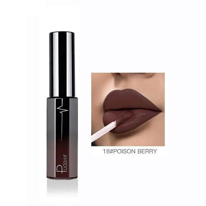 Pudaier Semi Matte Liquid Lipstick Lips Makeup Half Moisturizing Lip Gloss Makeup Cosmetics Moisturizer Lipgloss Make Up Batom - My Store