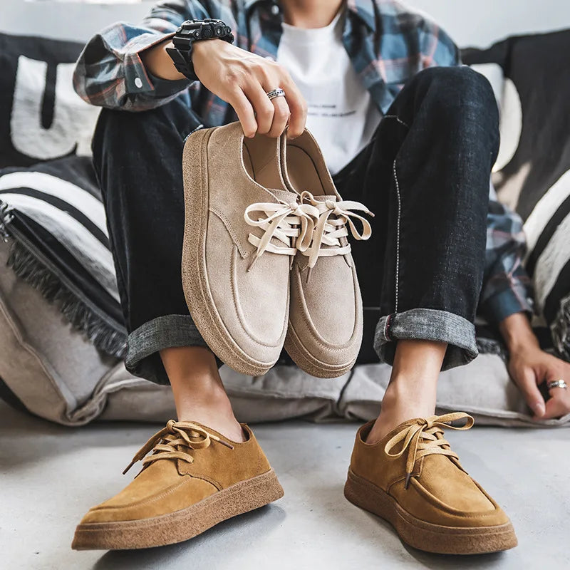 Cowhide Men's Shoes Fashionable Shoes Versatile Shoes Low Top Boots  Retro Casual Leather Shoes Men's British Work Shoes