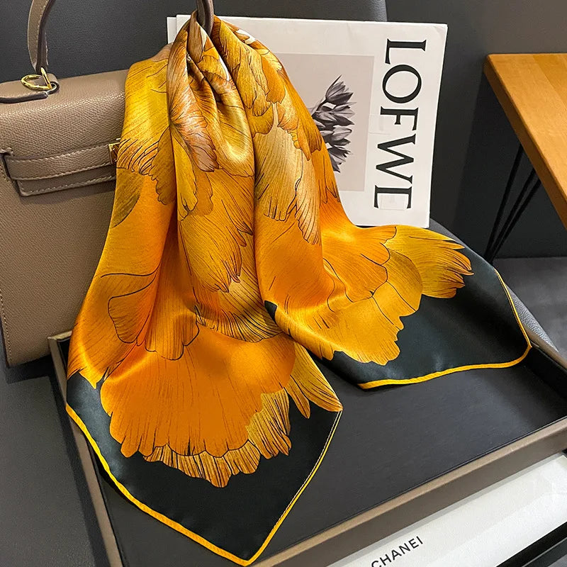 Fashion Scarves for Women Shawl Print Silk Satin Hijab Scarf Female Bandana 70*70cm Luxury Brand Square Shawls Scarfs for Ladies