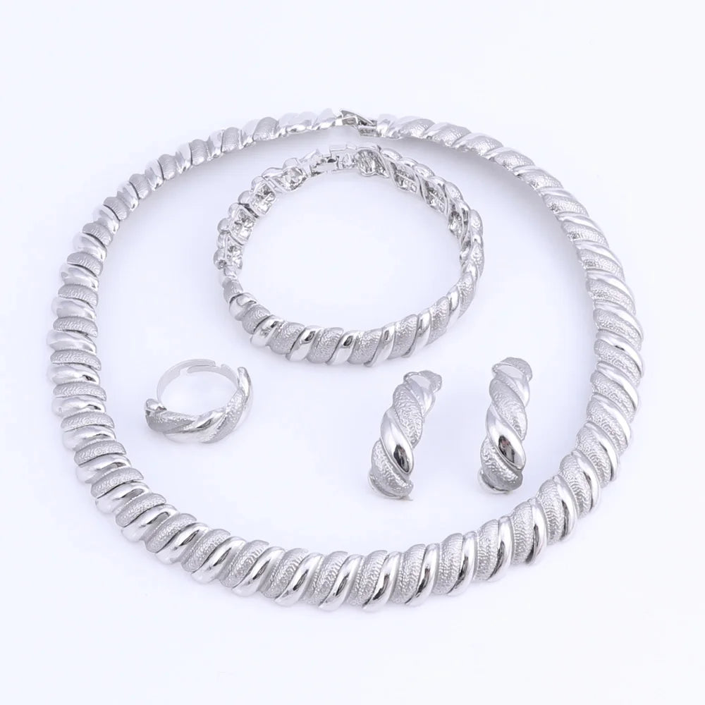 Silver Color Jewelry Sets African Nigeria Beads Dubai Jewellery Set Women Wedding Bridal Turkish Choker Costume Jewelry Set
