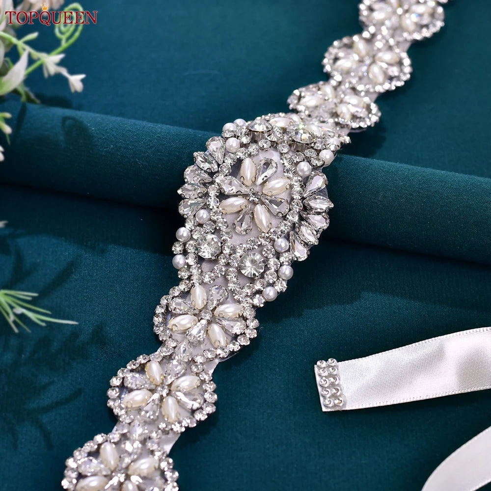 TOPQUEEN Luxury Bridal Belts With Rhinestone Bride Wedding Accessories Belt for Women Wedding Dress Sash Belt Formal Belts S161
