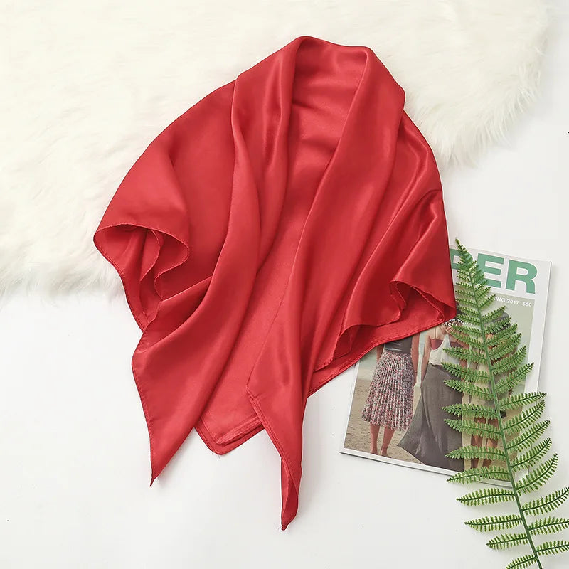 90cm Solid Colors Neckerchief Hijab Scarf for Women Silk Satin Headband Hair Scarves Female Square Shawls Head Scarfs for Ladies