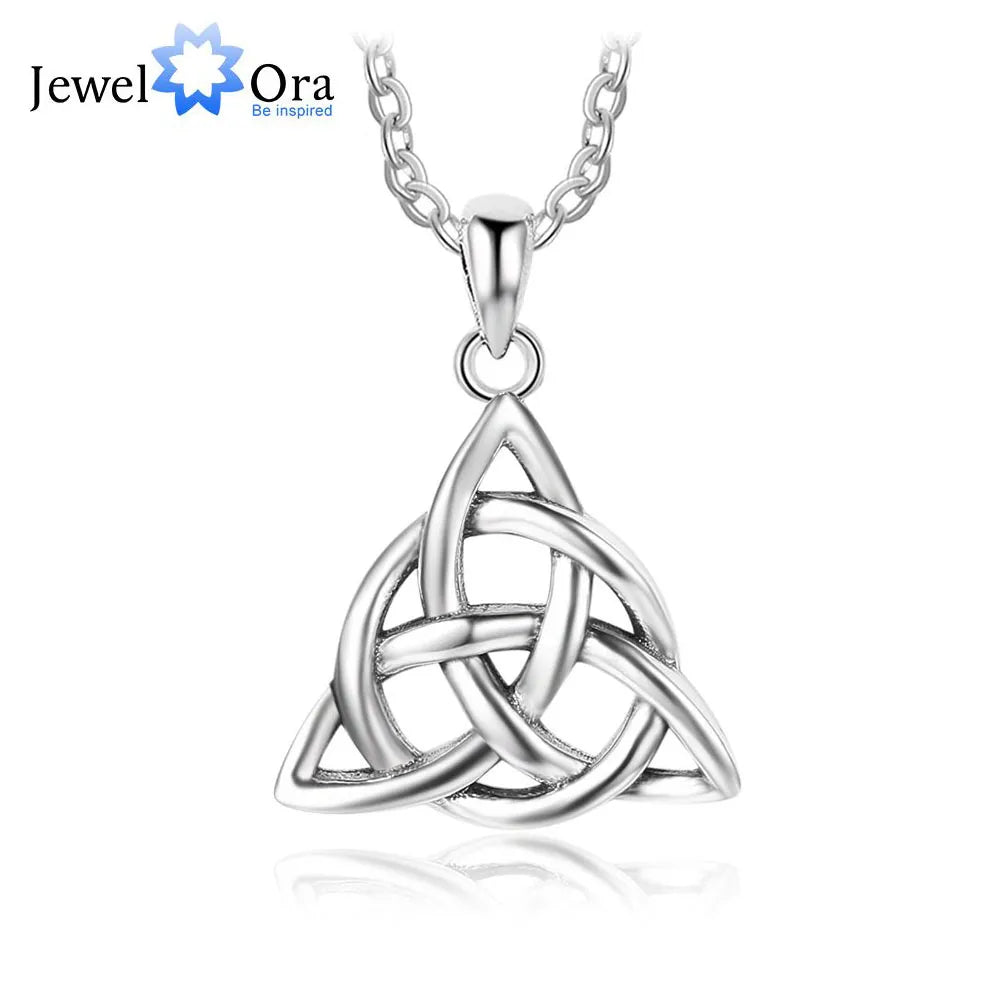 JewelOra Vintage Jewelry Triquetra Knot Pendant Necklace Silver Color Necklaces & Pendants for Women
