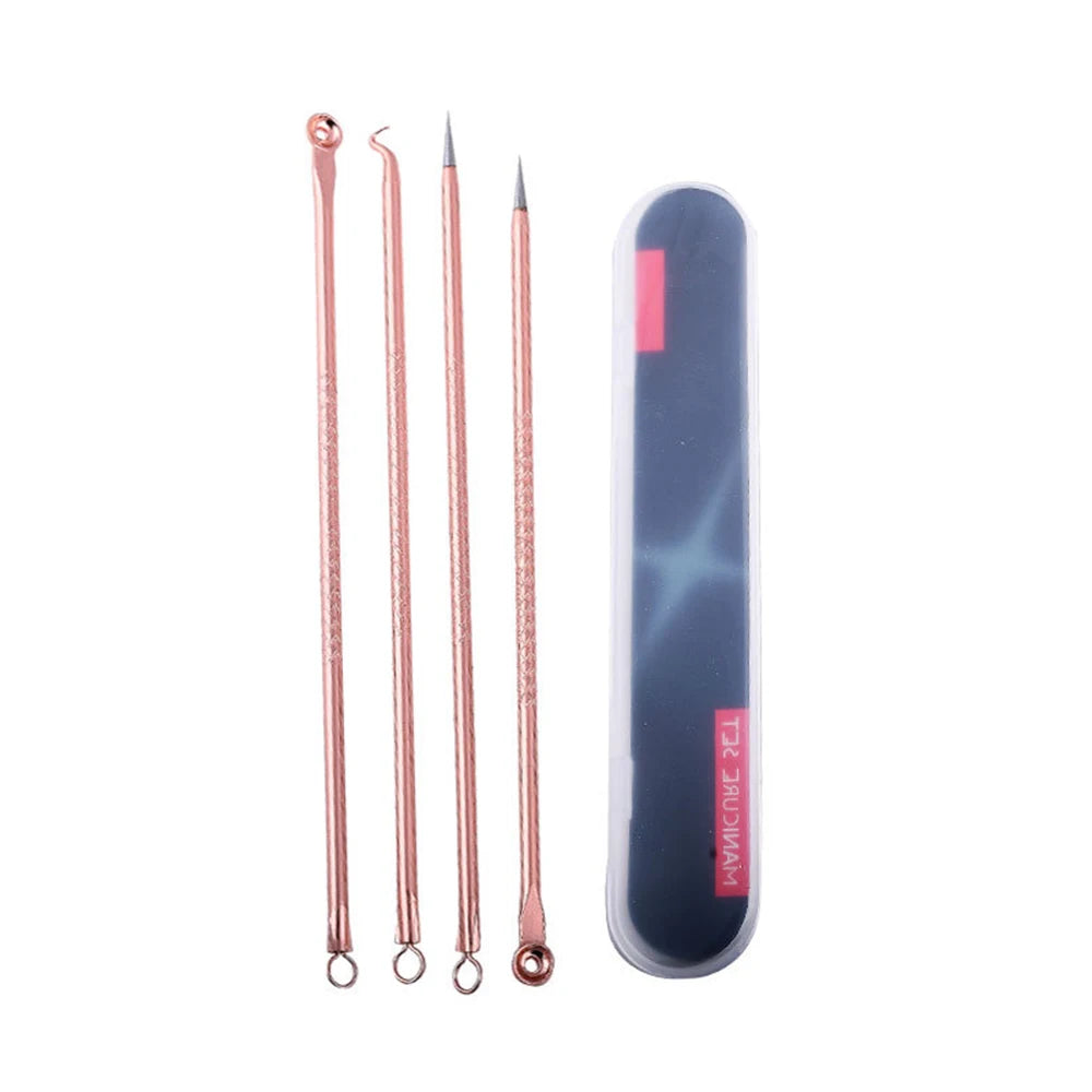 4pcs/Pack Blackhead Remover Tool Washable Stainless Steel Blackhead Extractor Face Pimple Cleaning Tools Skin Care Accessories