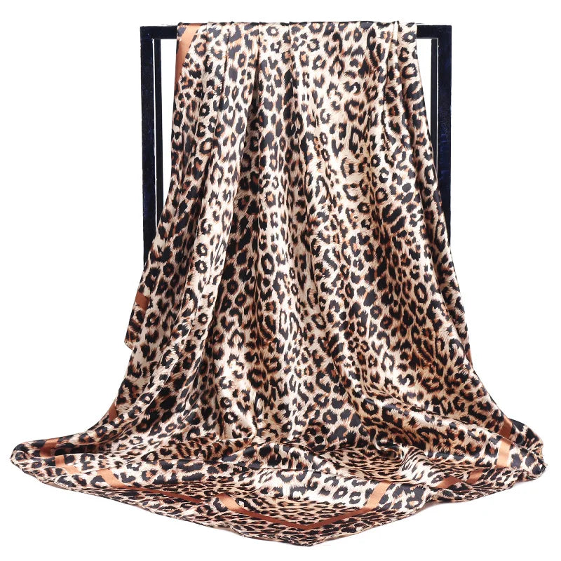 Fashion Kerchief Silk Satin Neck Scarf for Women Print Hijab Scarfs Female 90*90cm Square Shawls and Wraps Scarves for Lady