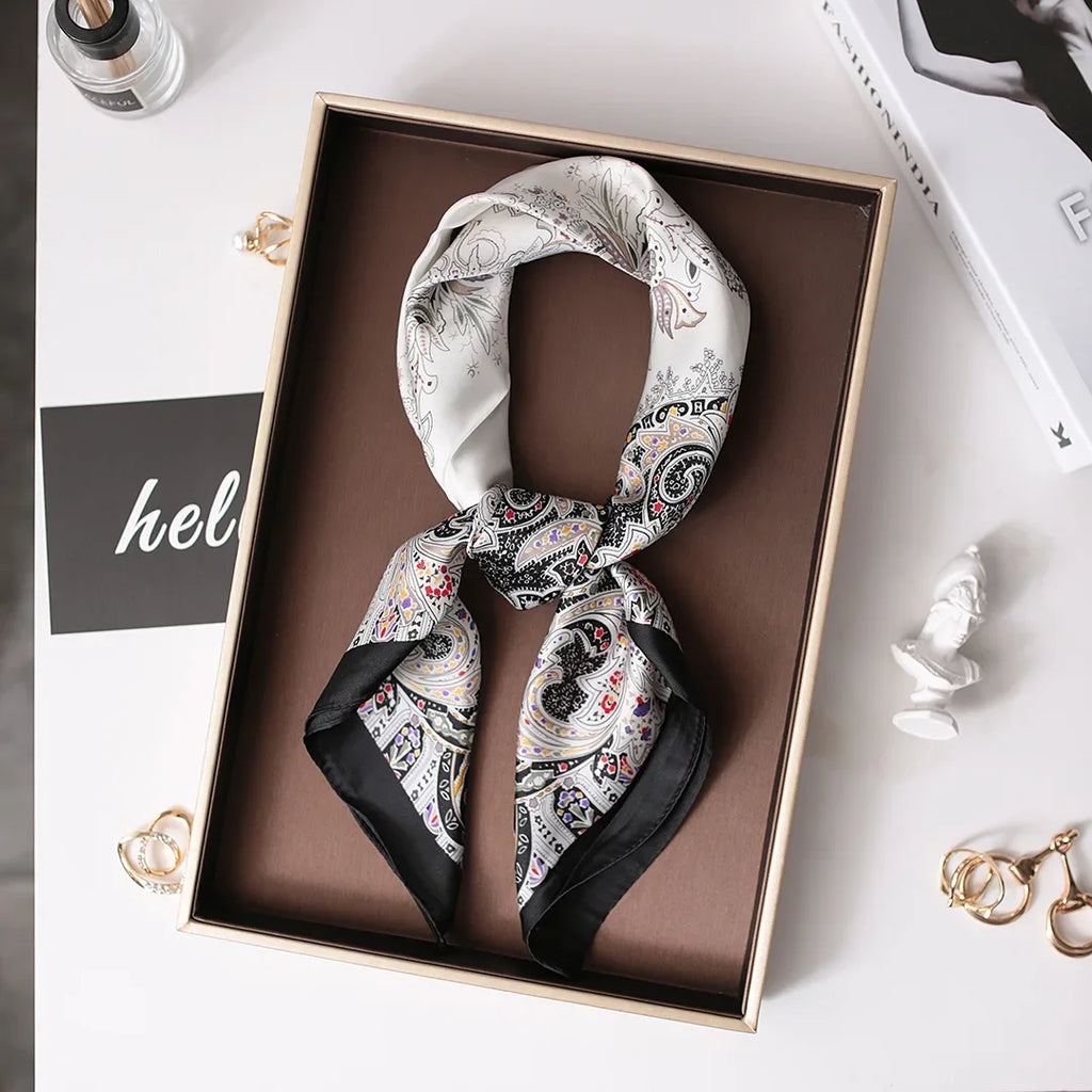 Fashion Kerchief Scarfs for Women Floral Print Hairband Neck Scarf for Ladies 70*70CM Small Shawls Square Silk Satin Bag Scarves