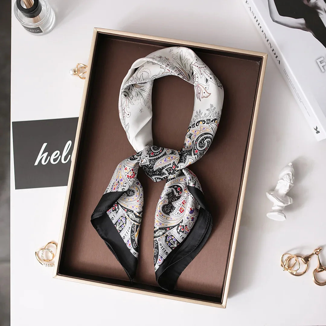 Fashion Kerchief Scarfs for Women Floral Print Hairband Neck Scarf for Ladies 70*70CM Small Shawls Square Silk Satin Bag Scarves