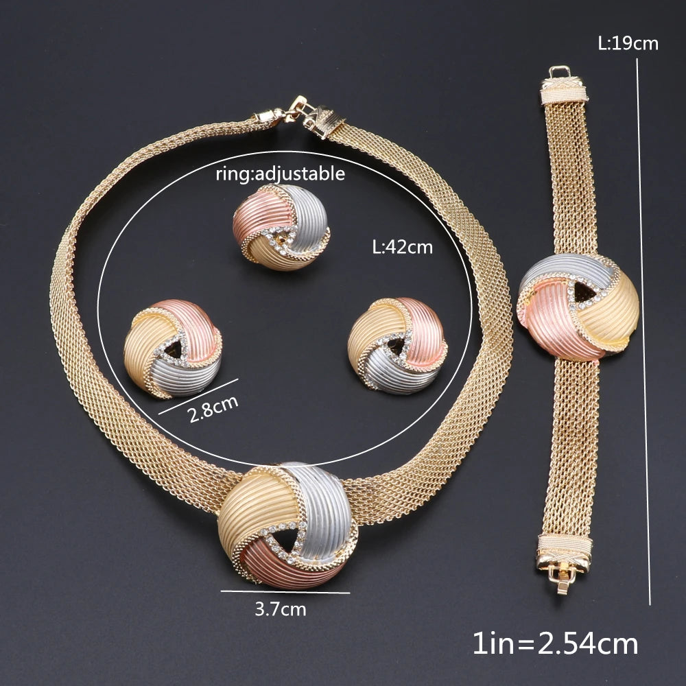 CYNTHIA Nigerian Women Wedding Jewelry Sets Dubai Gold Color Jewelry Sets African Women Necklace  Earrings Bracelet  Jewellery
