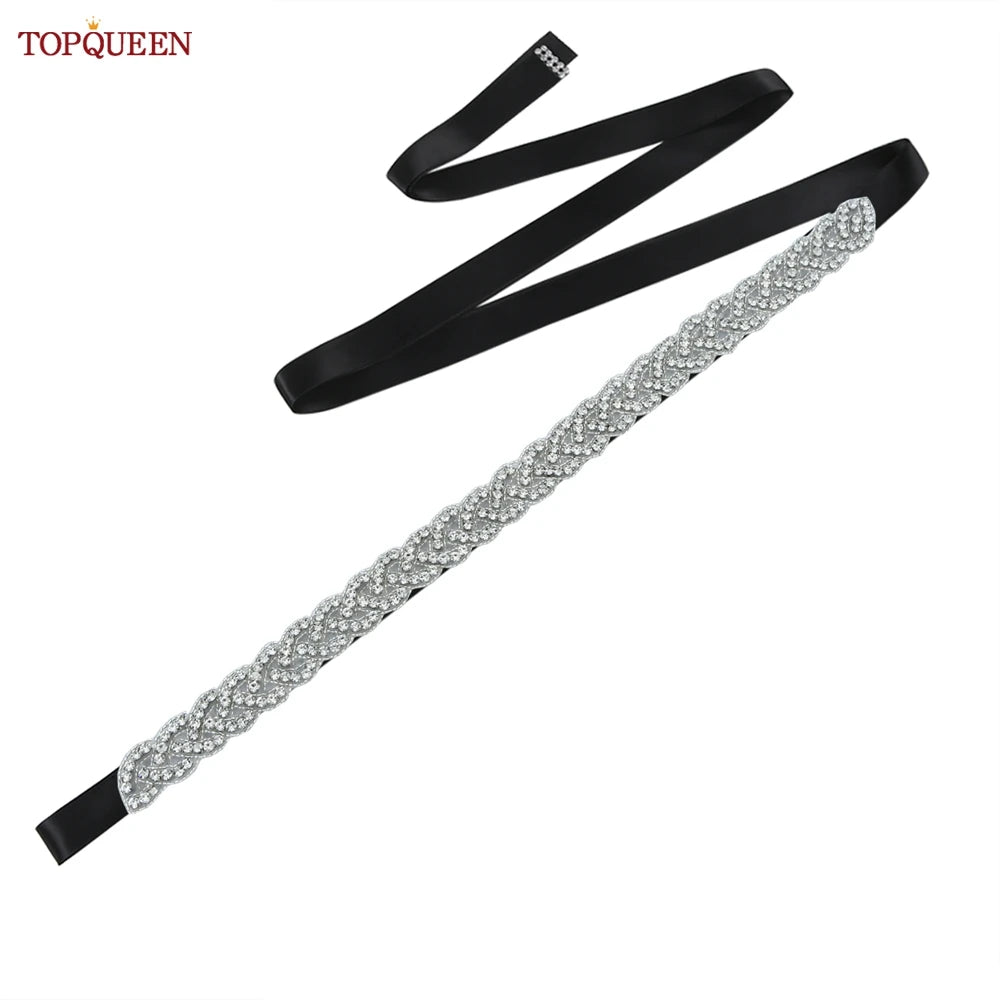TOPQUEEN Women's Rhinestones Belt Handmade Wedding Dresses Belt Marriage Bridal Ribbon Belts Wedding Bride Sash Party Belt S216