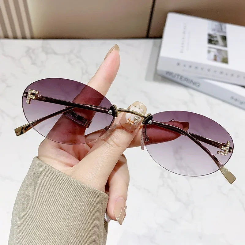 Elegant Diamond Oval Sunglasses Male Letter "F" Rimless Sunglasses  Car Sunglasses 90902