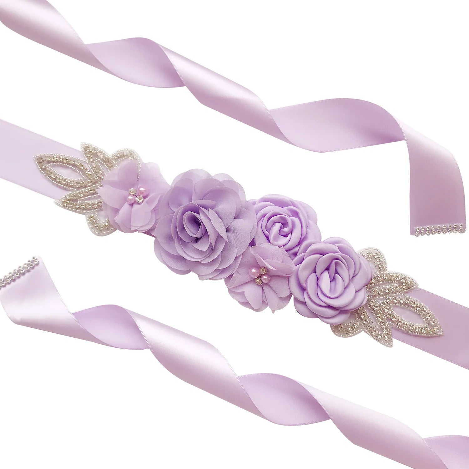 Wedding Accessories Bridal Belts Satin Flower Sash Woman Girl Belts Flower Bead Belts Floral Belt Wedding Rhinestone Flower Belt