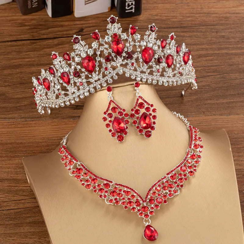 Baroque Crystal Water Drop Bridal Jewelry Sets Rhinestone Tiaras Crown Necklace Earrings for Bride Wedding Dubai Jewelry Set