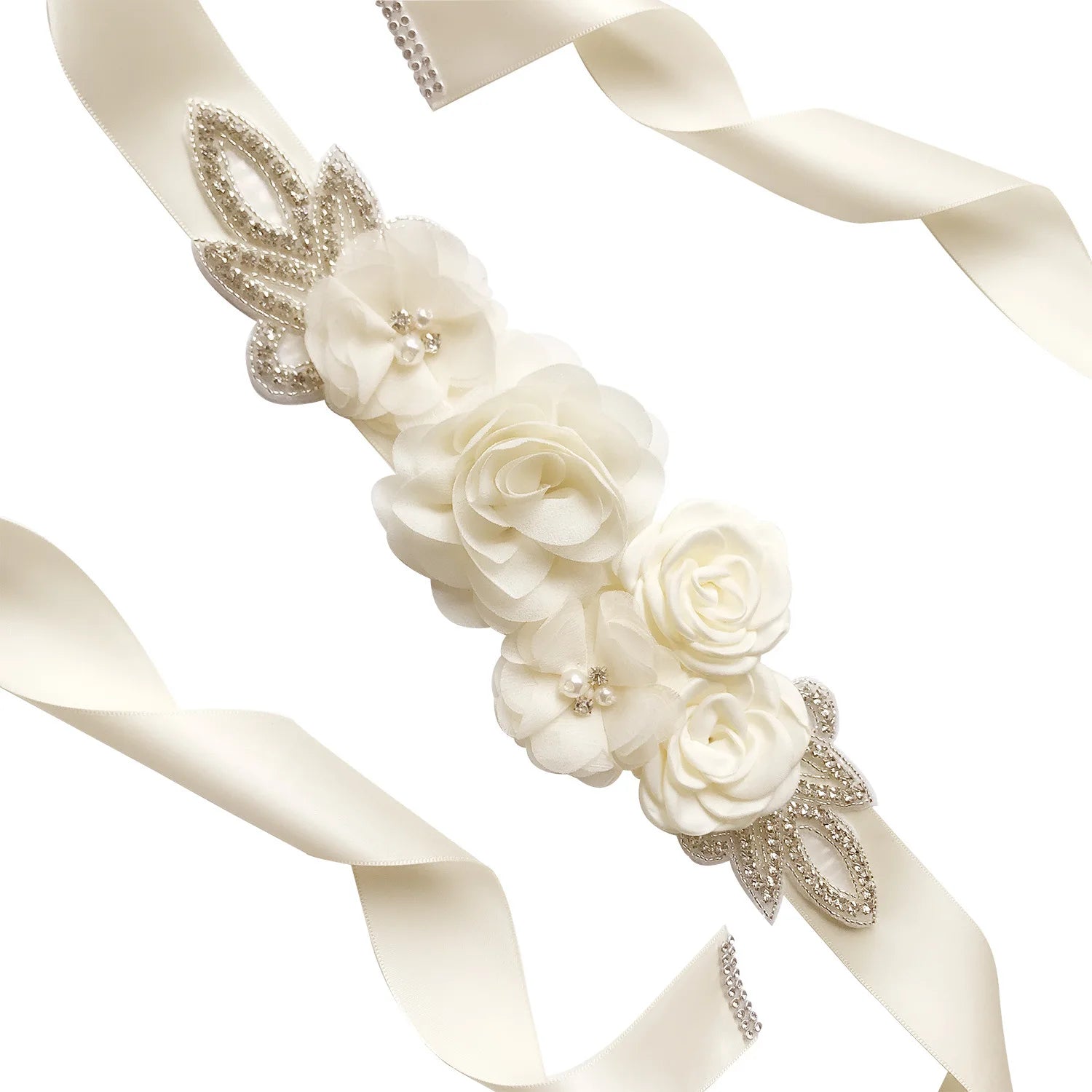 Wedding Accessories Bridal Belts Satin Flower Sash Woman Girl Belts Flower Bead Belts Floral Belt Wedding Rhinestone Flower Belt