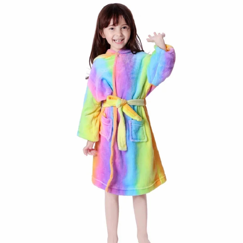 New Children Bath Robe Baby Towel Children's Unicorn Hooded Bathrobes for Boys Girls Pajamas Kids Sleepwear Bath Robes Fox Wolf