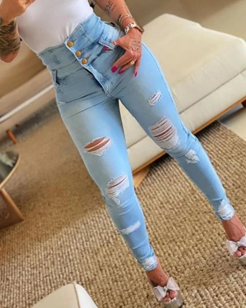Women Shaping Jeans Skinny Hole Pencil Pants Denim Push Up Butt Lift Jeans Slim Woman New Pantalones De Mujer Jean Mom Trousers