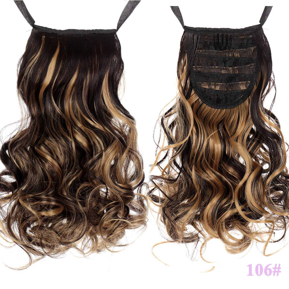 Allaosify Brown Black Heat Resistant Synthetic Hair Extensions Pony Tail Hair Extensions Drawstring Ponytail 12" Hair Extensions