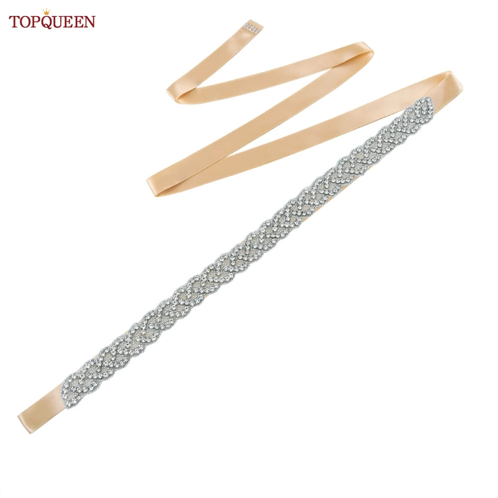 TOPQUEEN Women's Rhinestones Belt Handmade Wedding Dresses Belt Marriage Bridal Ribbon Belts Wedding Bride Sash Party Belt S216
