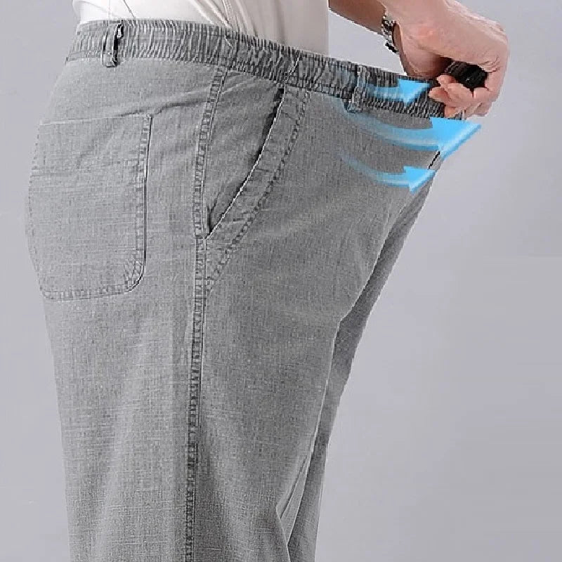 Men's Linen Pants High Waist Lightweight Summer Pants Men 2024 Thin Clothing Loose Cotton Trouser Elastic Band Work Vintage Pant