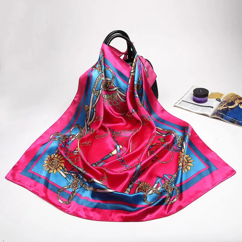 Fashion Kerchief Silk Satin Neck Scarf for Women Print Hijab Scarfs Female 90*90cm Square Shawls and Wraps Scarves for Lady