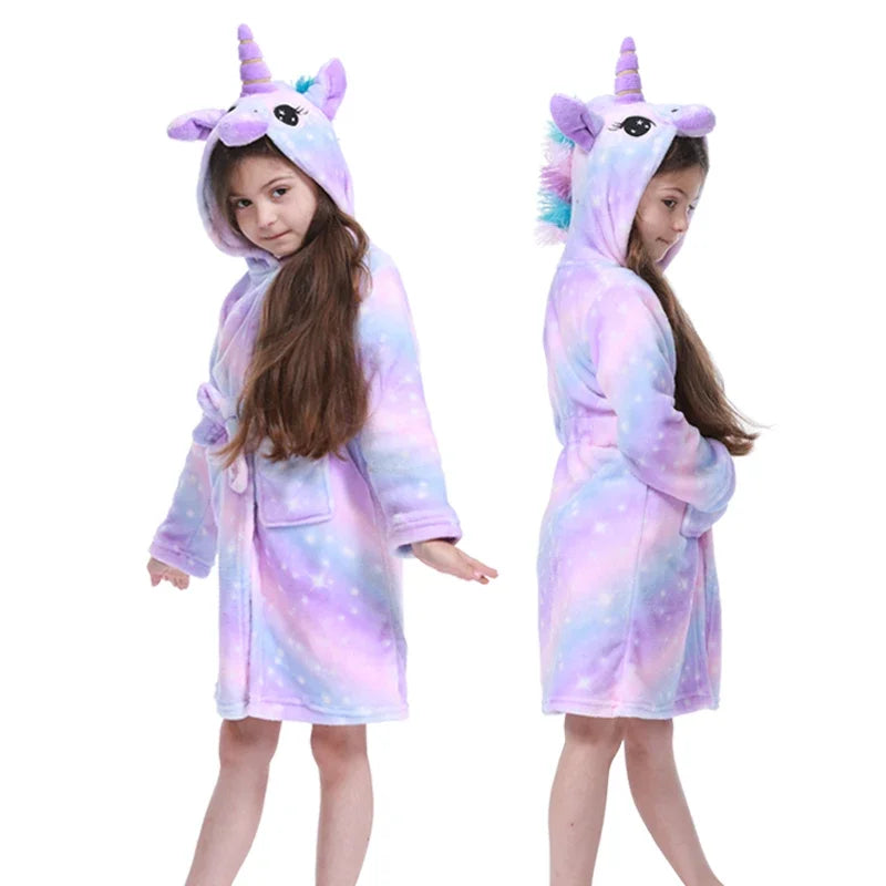 New Children Bath Robe Baby Towel Children's Unicorn Hooded Bathrobes for Boys Girls Pajamas Kids Sleepwear Bath Robes Fox Wolf