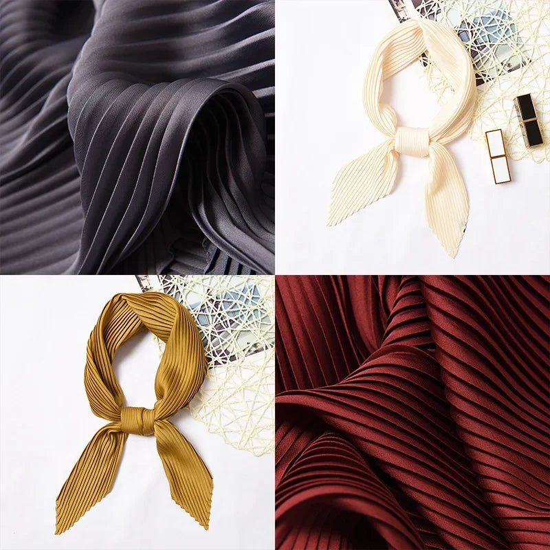 70*70cm Small Crinkle Hijab Scarf for Women Silk Satin Handkerchief Bag Scarfs Female Sqaure Headband Hair Scarves for Ladies
