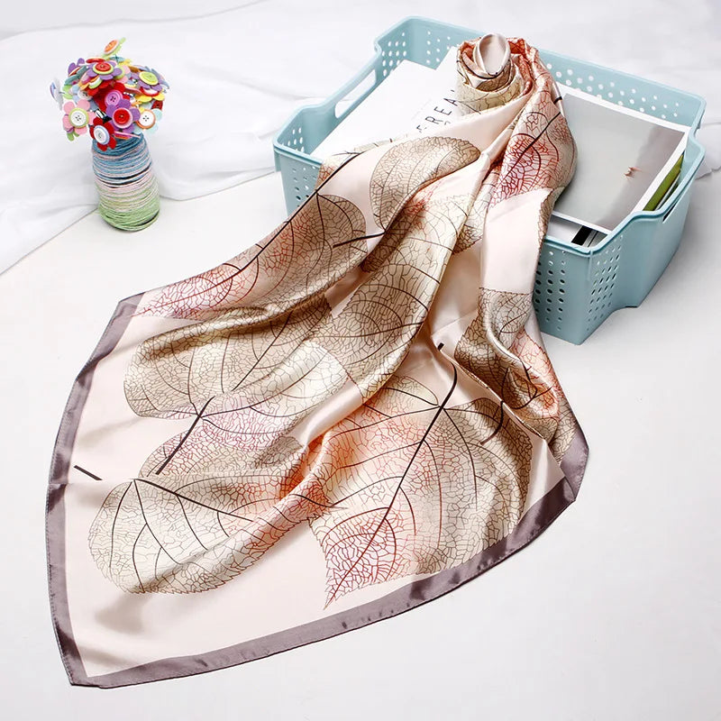 Fashion Kerchief Silk Satin Neck Scarf for Women Print Hijab Scarfs Female 90*90cm Square Shawls and Wraps Scarves for Lady