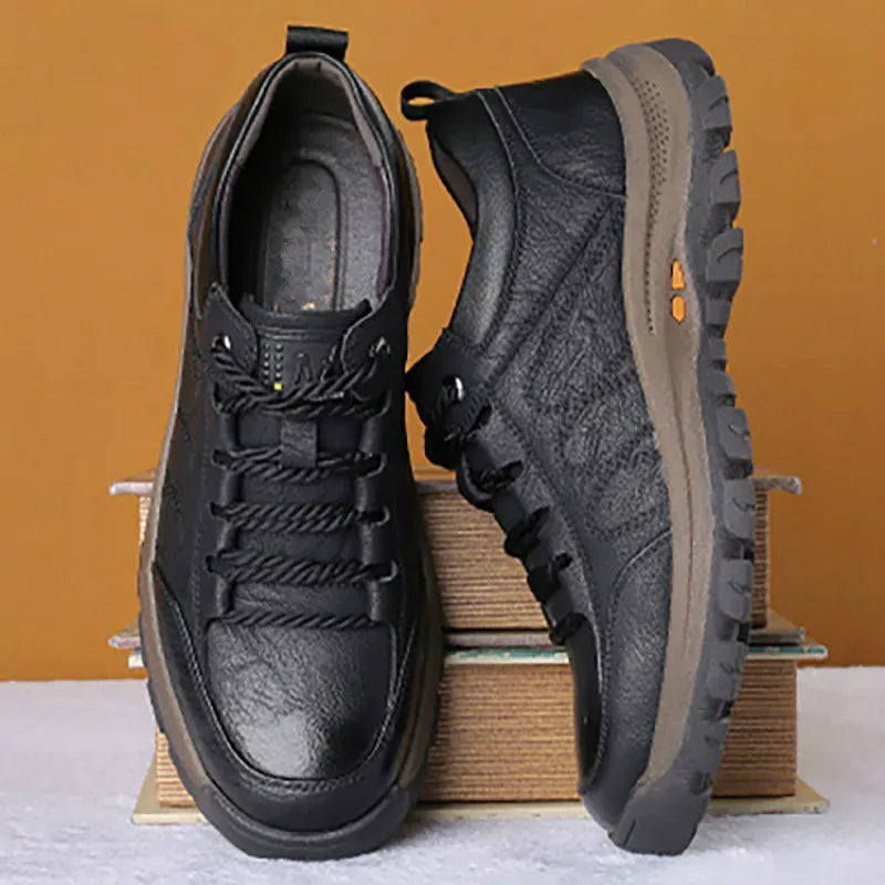 Leather Men Casual Shoes Spring Lace-Up Platform Sneakers Travel Shoes Wear-Resistant Shoes British Style Men's Sneaker Shoe