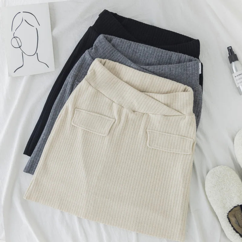Spring and Autumn Pregnant Women Pencil Skirts Slim Hips Maternity Belly Skirts Low Waist Pregnancy Skirts A-Line Knitting Skirt