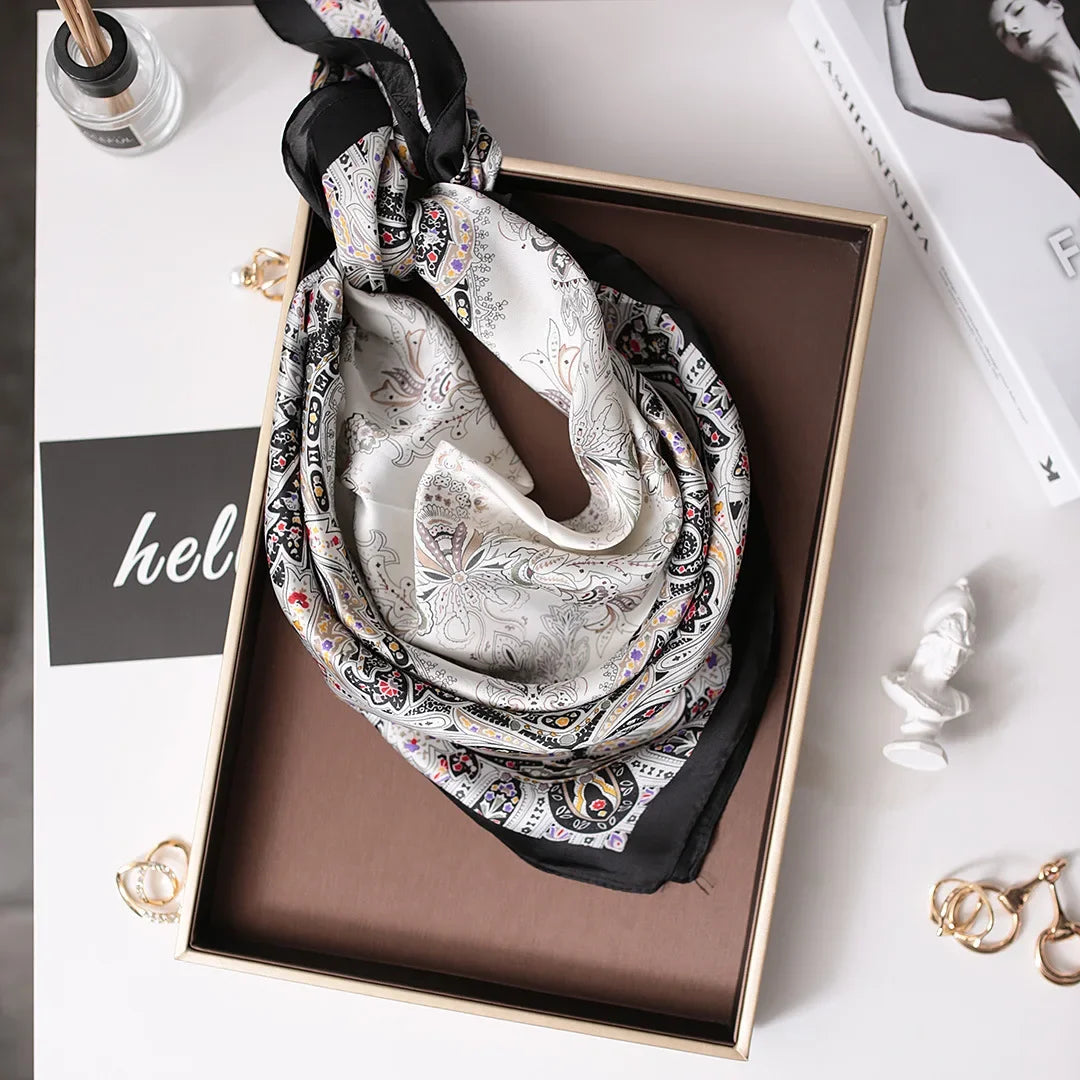 Fashion Kerchief Scarfs for Women Floral Print Hairband Neck Scarf for Ladies 70*70CM Small Shawls Square Silk Satin Bag Scarves
