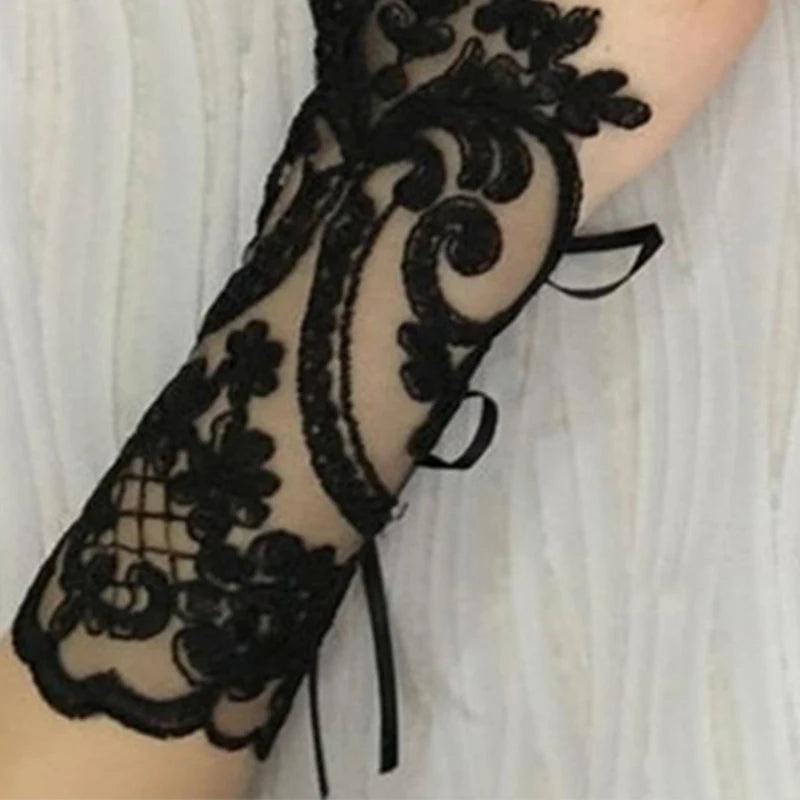 White Black Lace Flower Wedding Gloves Bridal Women Hook Finger Fingerless Gloves Banquet Party Photography Clothing Accessories
