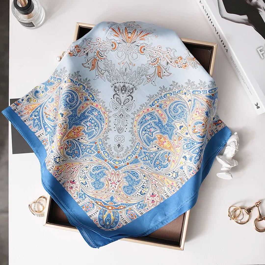 Fashion Kerchief Scarfs for Women Floral Print Hairband Neck Scarf for Ladies 70*70CM Small Shawls Square Silk Satin Bag Scarves