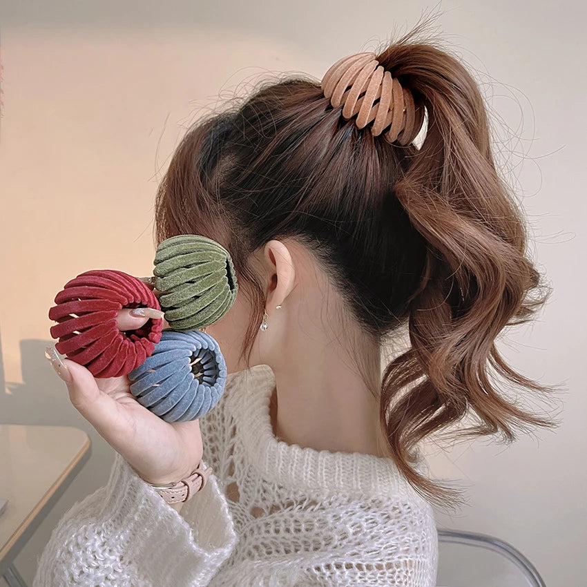 Magic Hair Clip Bird Nest Shaped Hair Holder Velvet Hair Ring Ball Head Hair Device High Ponytail  Artifact Hair Accessories