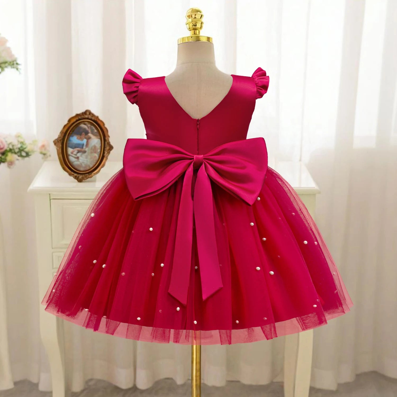 New Year Red Costume Girls Christmas Princess Dress Wedding Party Dresses Backless Bow Birthday Pageant Formal Dresses for Girls - My Store