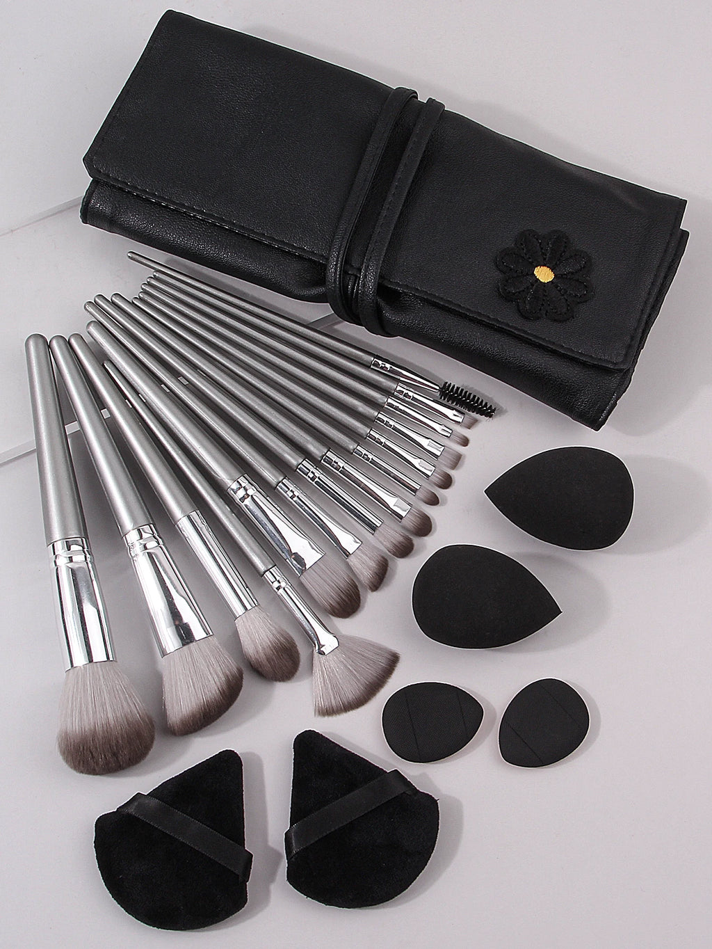 Professional Makeup Tools Set 15PCS Foundation Makeup Brush Face Wash Brush Set 9PCS Makeup Sponge Remover Puffs 1PCS Makeup Bag - My Store