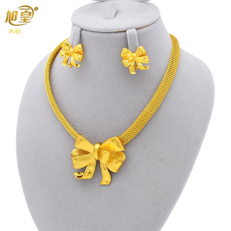 XUHUANG African Necklaces Bracelets Earing Sets Nigerian Wedding Jewelry Set Ethiopian Gold Colour Necklace Jewellery Set Gifts