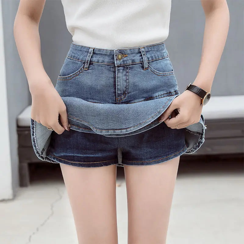 Ruffle Pleated Shorts Skirts Women 2023 Summer Low Waist a Line Y2K Denim Skirt Mini Short Jeans Skirts Outdoor Sex Skirt Woman