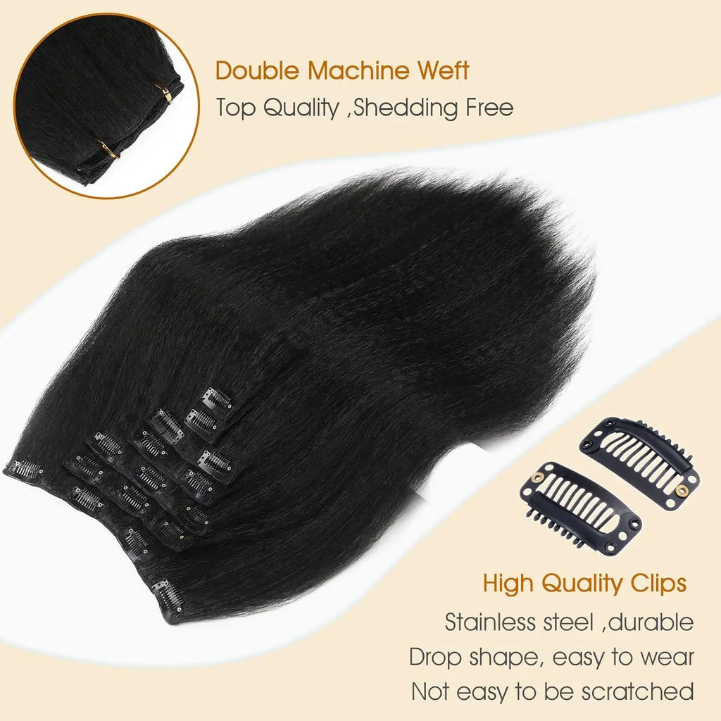 Synthetic 7PCS Clip in Hair Extensions Hair YAKI Straight Extensions for Black Women Long Layered Hair Extensions Heat Resistant
